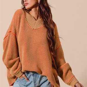 Cozy Knit V-Neck Sweater - Orange